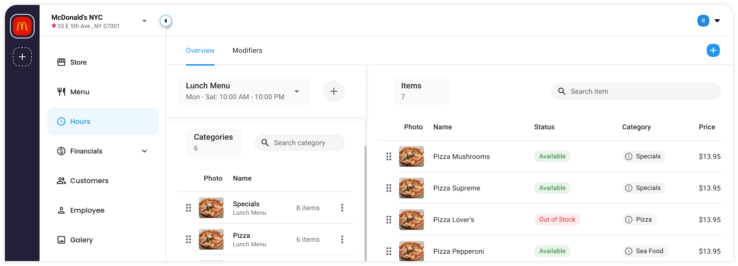dashboard menu